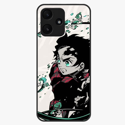 Demon Slayer Glass Case showing flat back view with bold anime inspired artwork and glossy glass finish.