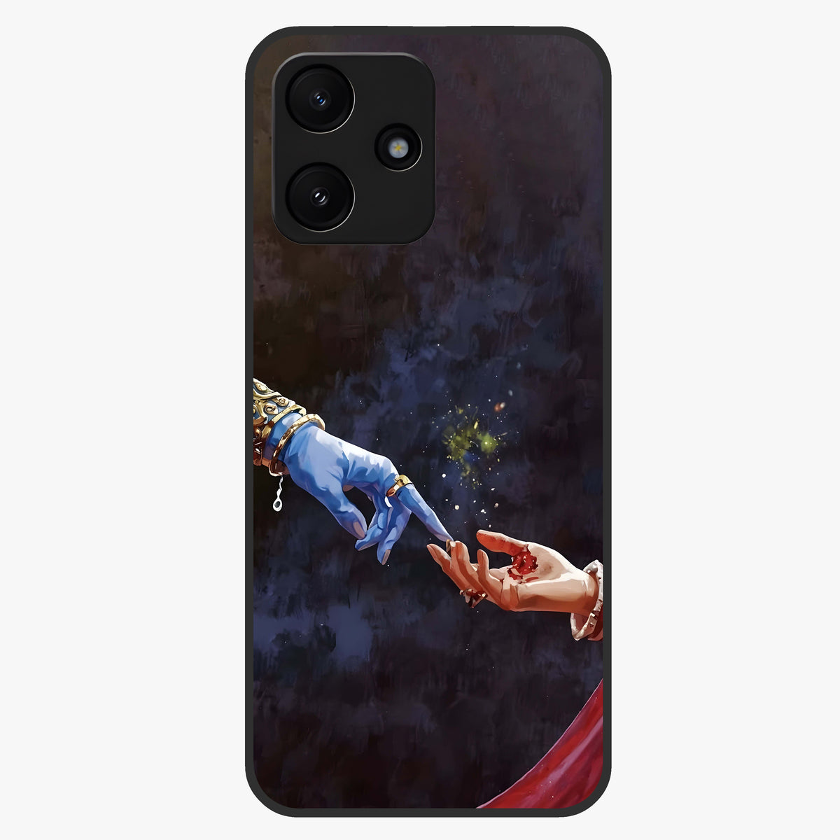 Divine Touch Eternal Glass Case showing flat back view with spiritual themed artwork and glossy glass finish.