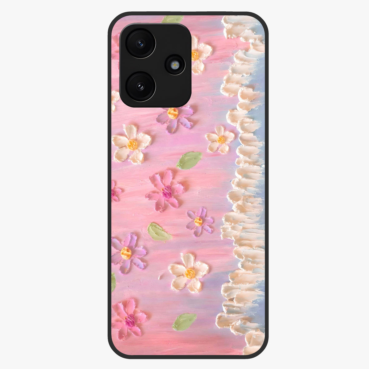Dreamy Painted Garden Glass Case showing flat back view with artistic painted floral garden artwork and glossy glass finish.