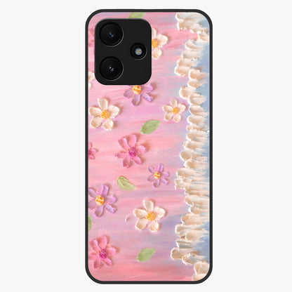 Dreamy Painted Garden Glass Case showing flat back view with artistic painted floral garden artwork and glossy glass finish.