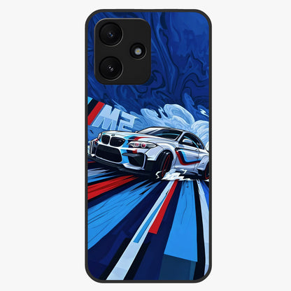 Drift Power Rush Glass Case showing flat back view with dynamic racing inspired artwork and glossy glass finish.