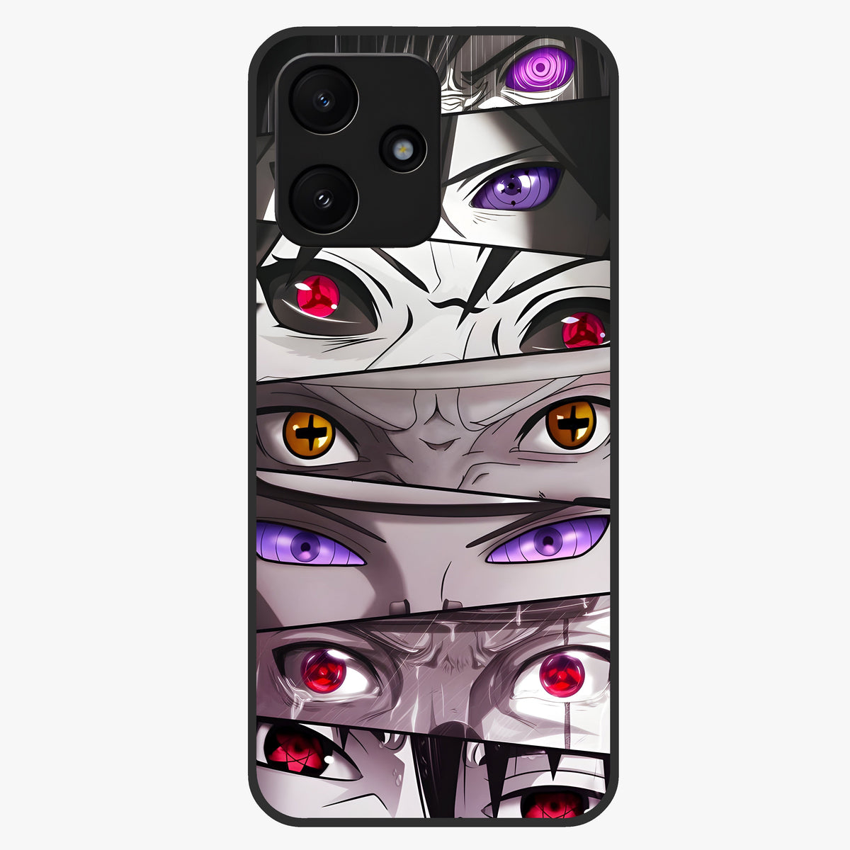 Eyes of Destiny Glass Case showing flat back view with striking eye themed artwork and glossy glass finish.