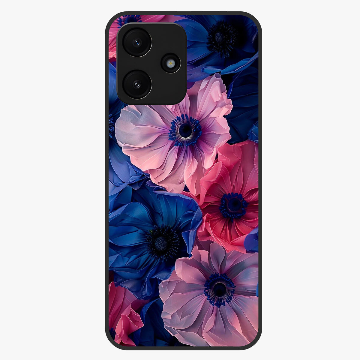 Flower Paper Art Pattern Glass Case showing flat back view with paper cut style floral artwork and glossy glass finish.