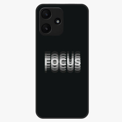 Focus Mode On Glass Case showing flat back view with bold motivational typography design and glossy glass finish.