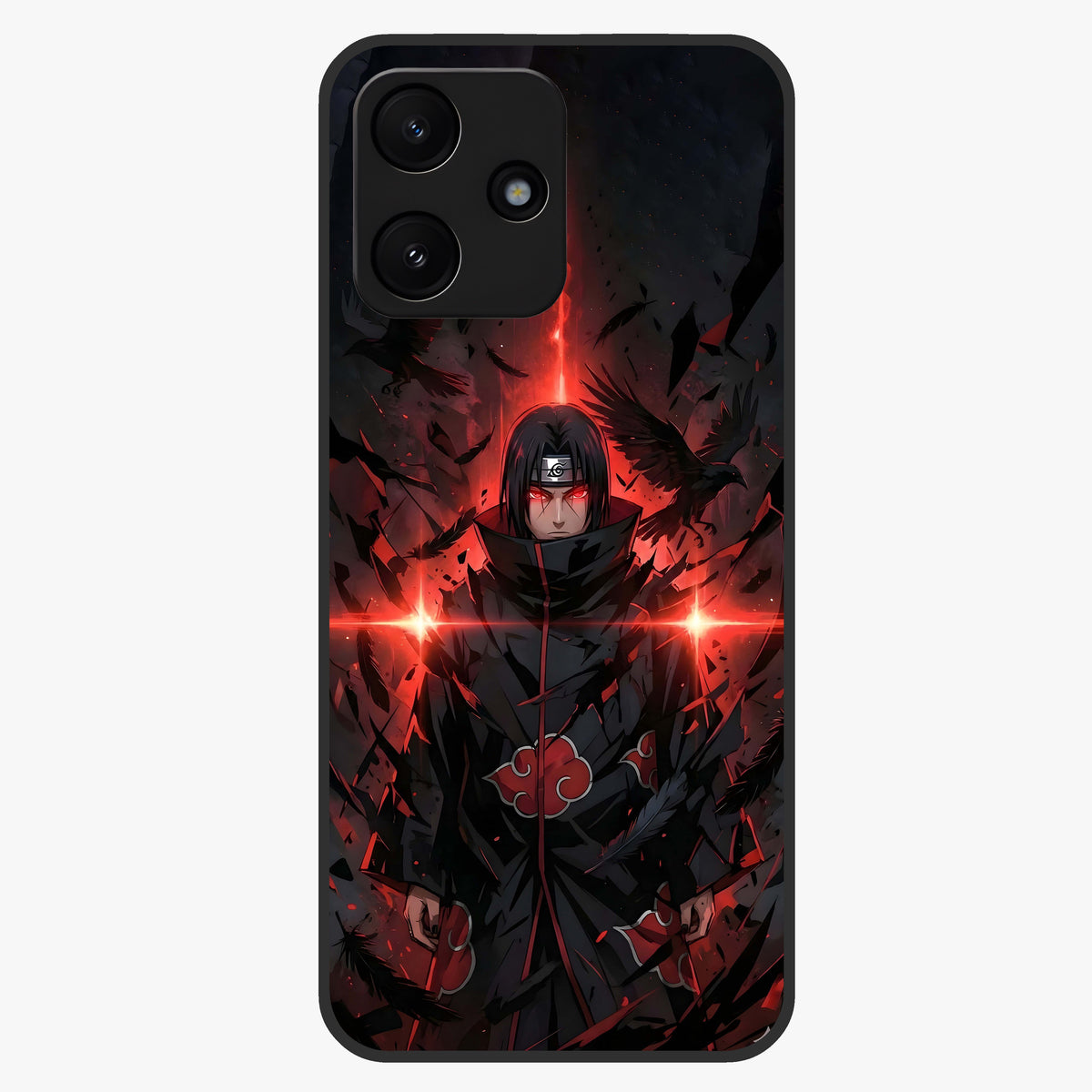 Focused Blade Discipline Glass Case showing flat back view with warrior sword themed artwork and glossy glass finish.