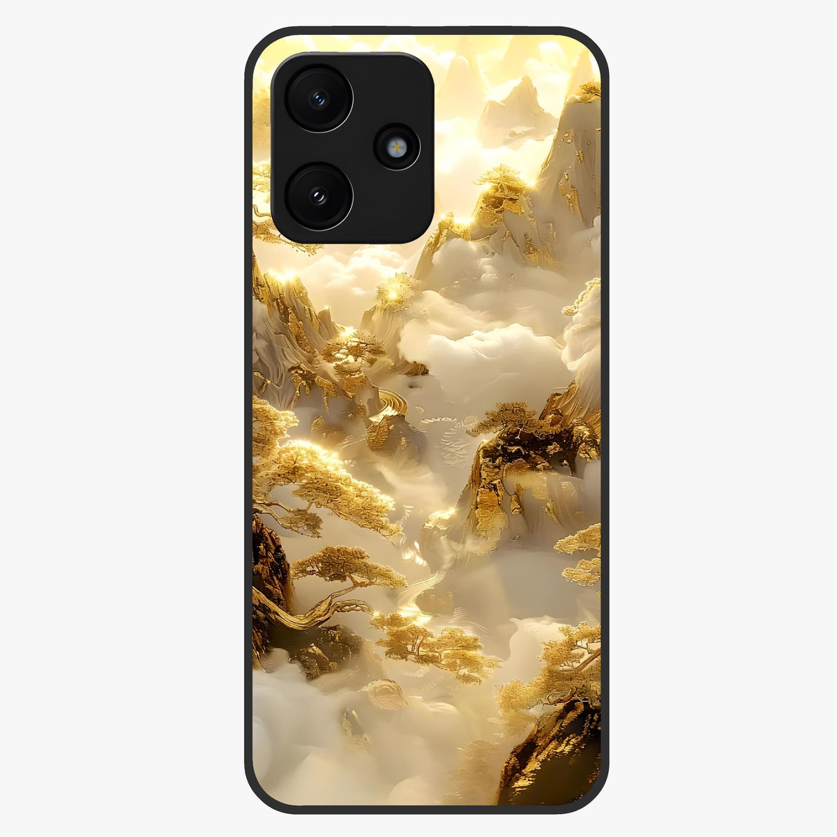 Gates Of Illumination Glass Case showing flat back view with mystical illuminated gate artwork and glossy glass finish.