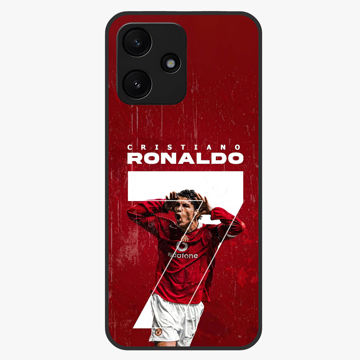Goal Celebration Legacy Glass Case showing flat back view with football celebration inspired artwork and glossy glass finish.