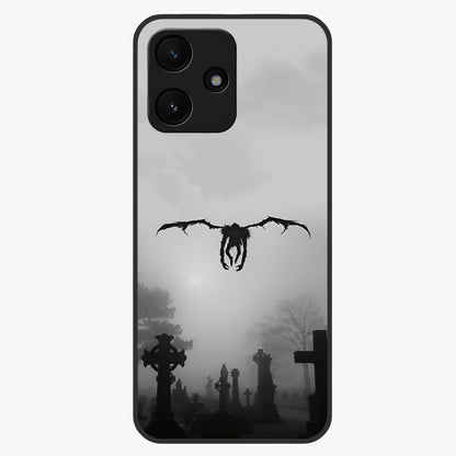 Graveyard Shadow Descent Glass Case showing flat back view with dark graveyard themed artwork and glossy glass finish.