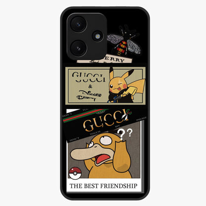 Gucci Play Mashup Glass Case showing flat back view with luxury inspired graphic artwork and glossy glass finish.
