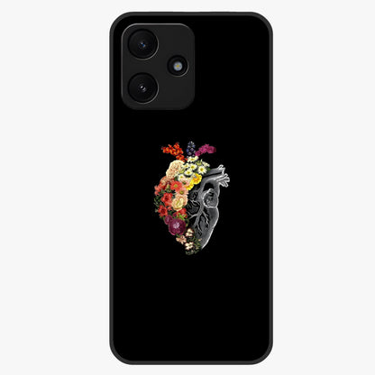 Heart With Flowers Glass Case showing flat back view with heart shaped floral artwork and glossy glass finish.