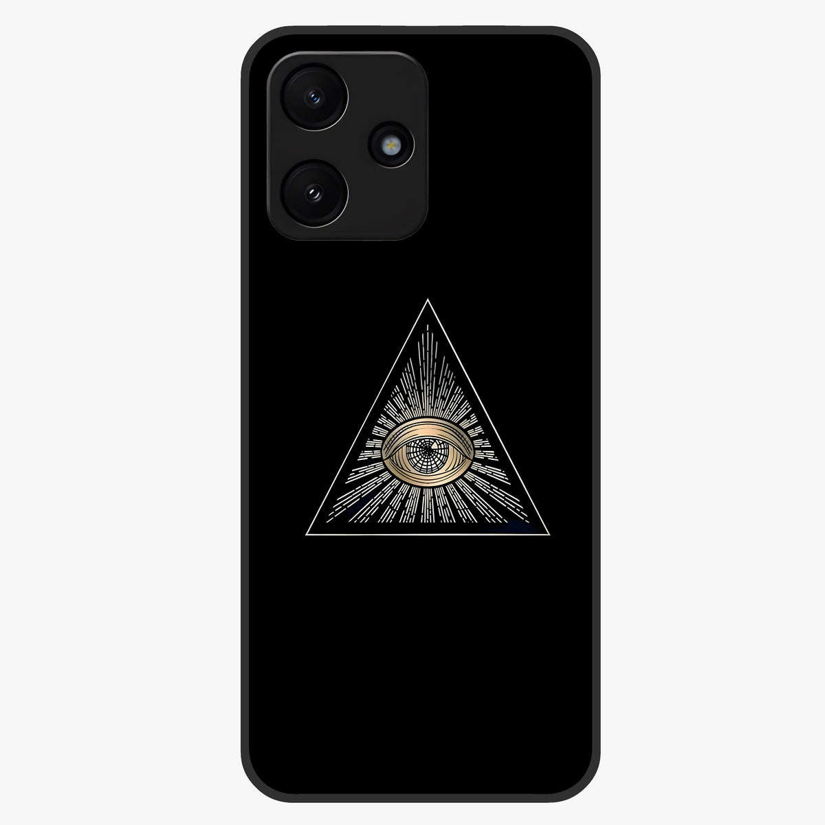 Illuminati Evil Glass Case showing flat back view with mysterious illuminati symbol artwork and glossy glass finish.