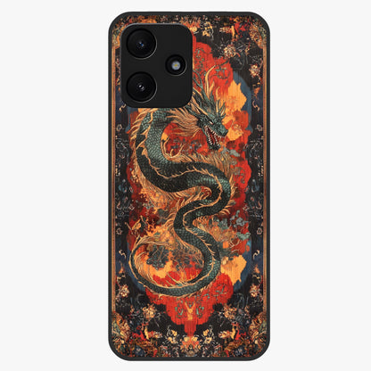 Inferno Dragon Soul Glass Case showing flat back view with fiery dragon artwork and glossy glass finish.