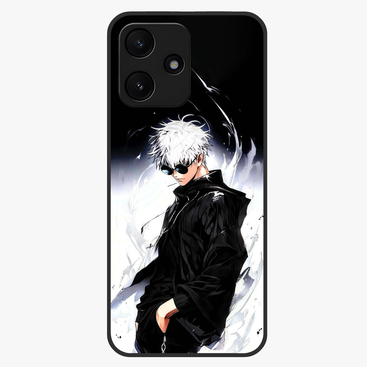 Limitless Shadow King Glass Case showing flat back view with powerful shadow warrior artwork and glossy glass finish.