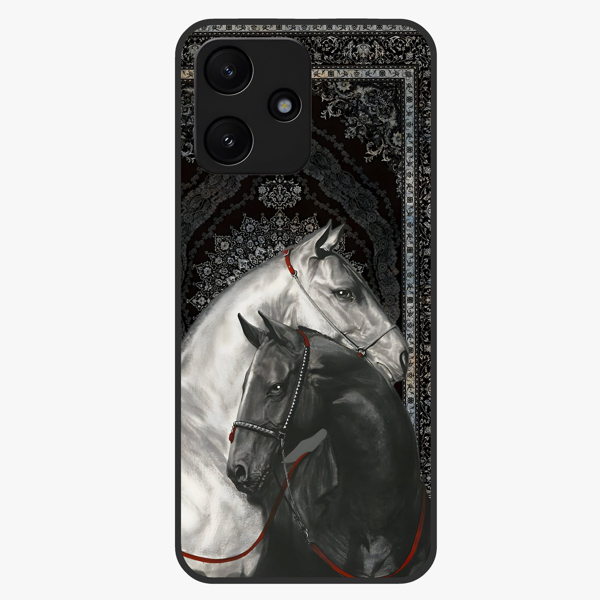 Majestic Ride Legacy Glass Case showing flat back view with powerful automotive inspired artwork and glossy glass finish.