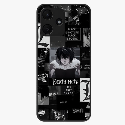 Midnight Chaos Mind Glass Case showing flat back view with abstract dark themed artwork and glossy glass finish.