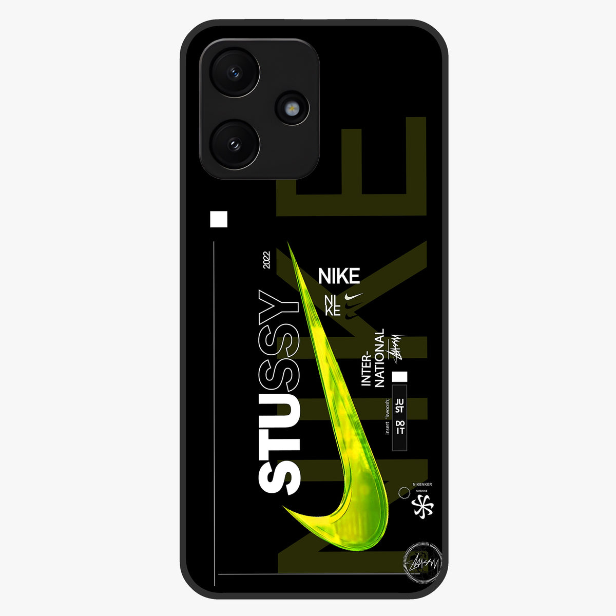 Neon Street Edition Glass Case showing flat back view with neon street style artwork and glossy glass finish.