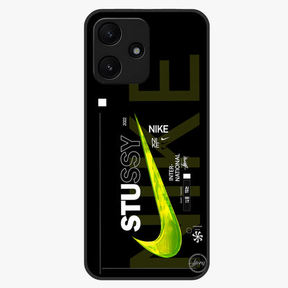 Neon Street Edition Glass Case showing flat back view with neon street style artwork and glossy glass finish.