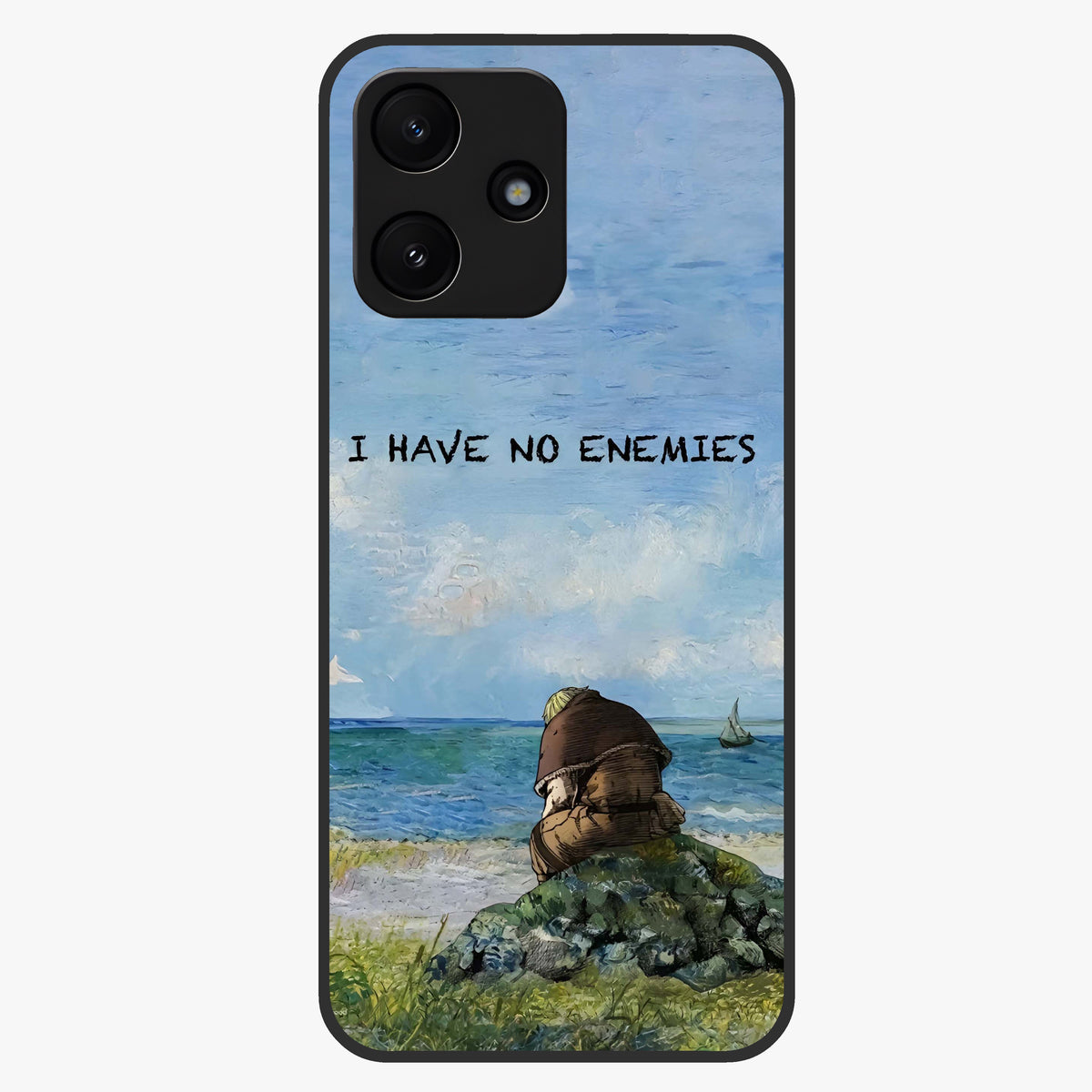 Peace Beyond War Glass Case showing flat back view with symbolic peace themed artwork and glossy glass finish.