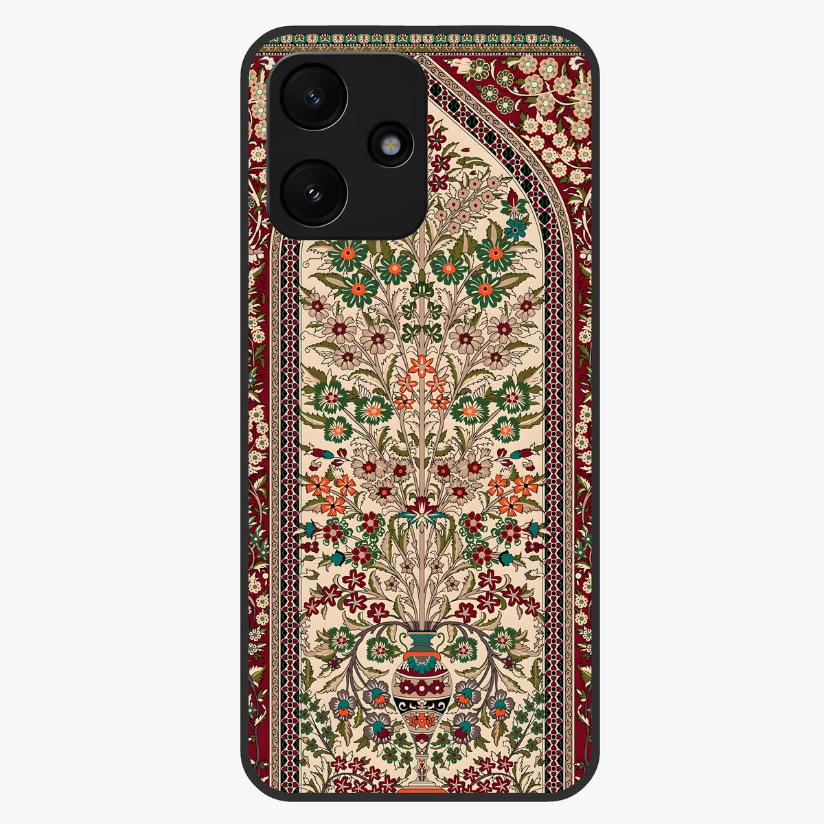 Persian Inspired Glass Case showing flat back view with ornate Persian style pattern artwork and glossy glass finish.