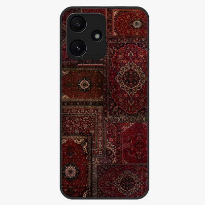 Persian Velvet Tale Glass Case showing flat back view with luxurious Persian velvet pattern artwork and glossy glass finish.