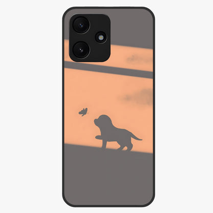 Puppy Shadow Art Glass Case showing flat back view with cute puppy shadow style artwork and glossy glass finish.