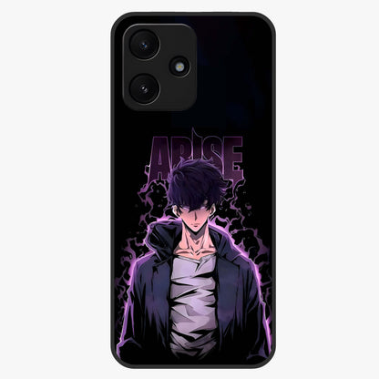 Shadow Monarch Awakening Glass Case showing flat back view with powerful dark monarch themed artwork and glossy glass finish.