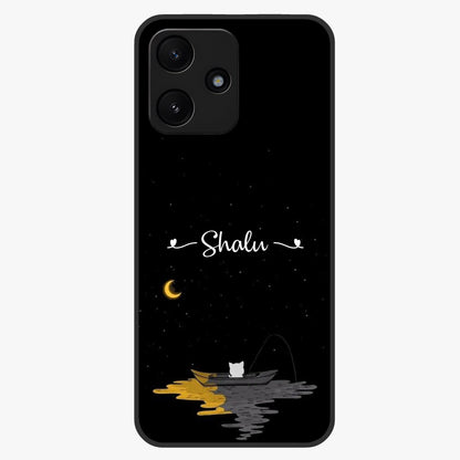 Silent Night Row Glass Case showing flat back view with calm night themed artwork and glossy glass finish.