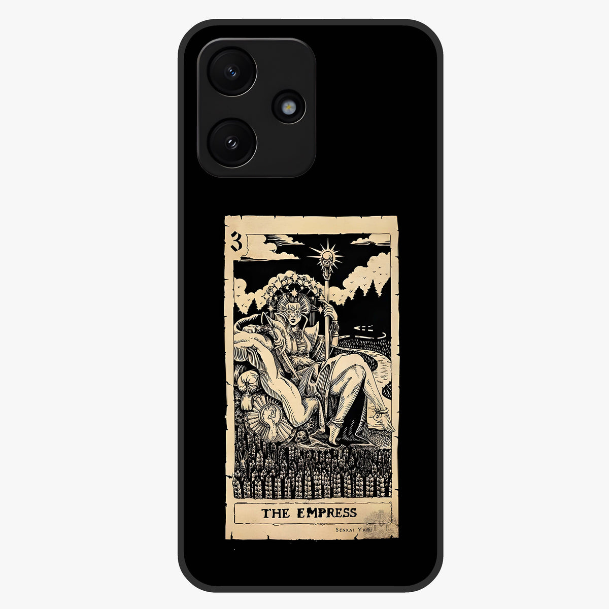The Empress Glass Case showing flat back view with regal feminine artwork and glossy glass finish.