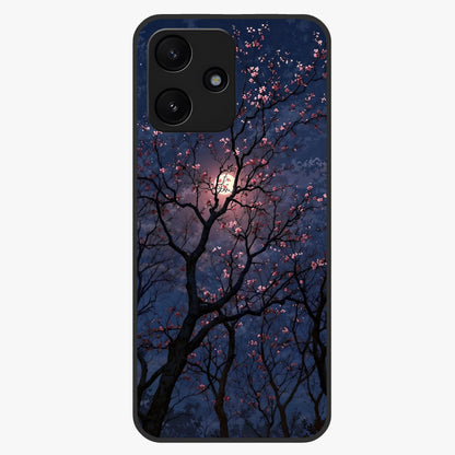 Twilight Sakura Serenade Glass Case showing flat back view with cherry blossom artwork at twilight and glossy glass finish.