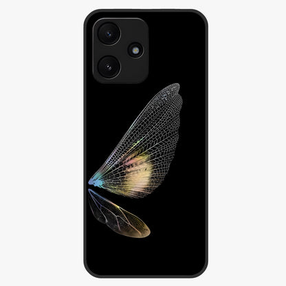 Whispers Of Wings Glass Case showing flat back view with graceful wing inspired artwork and glossy glass finish.