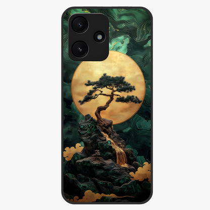 Zen Moon Rise Glass Case showing flat back view with calm moonrise artwork and glossy glass finish.