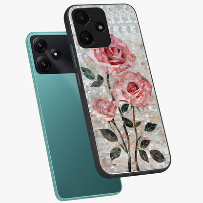 Blush Mosaic Bloom Glass Case displayed in angled mockup highlighting artistic mosaic flower pattern with aesthetic design.