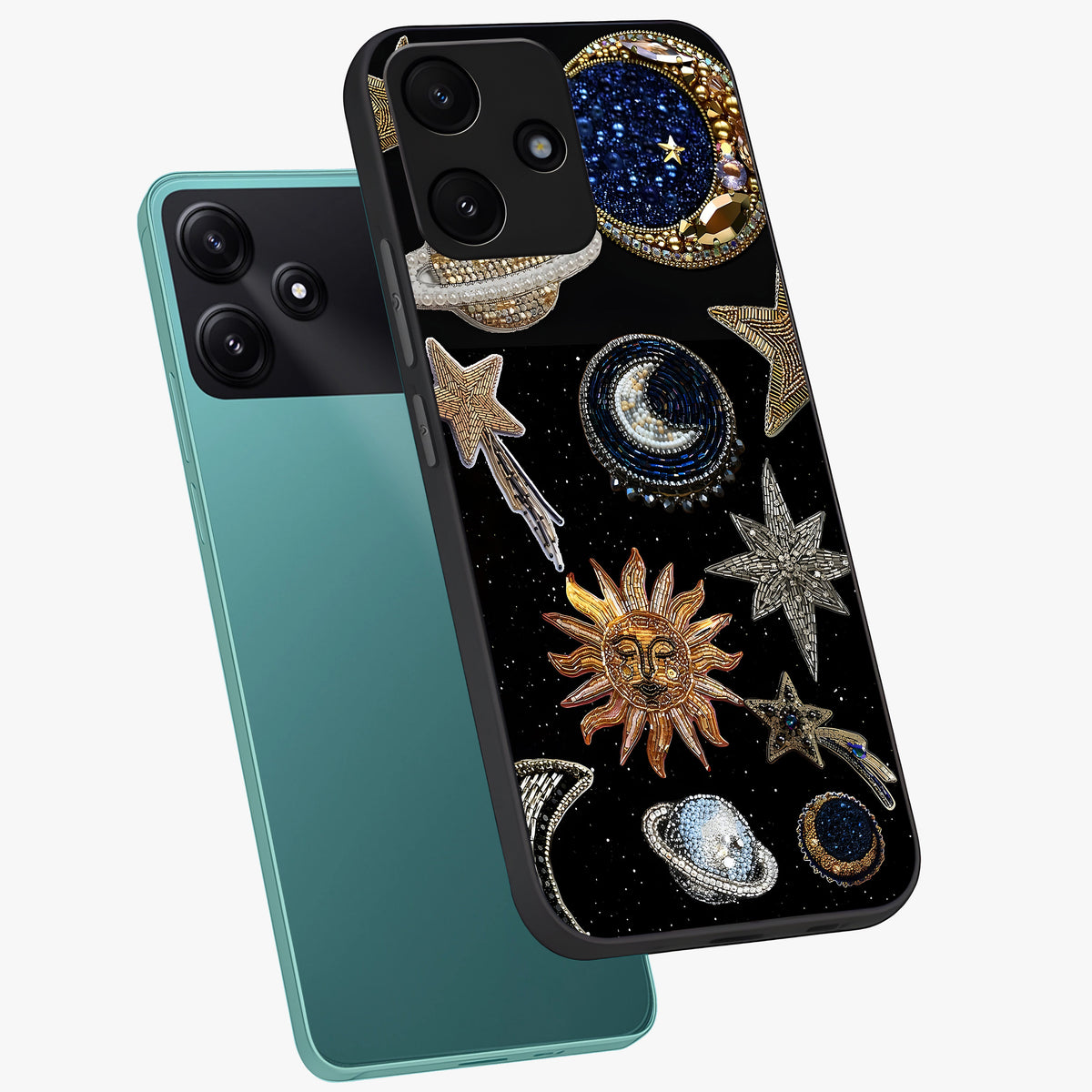 Celestial Gem Constellations Glass Case displayed in angled mockup highlighting gemstone inspired constellation design.