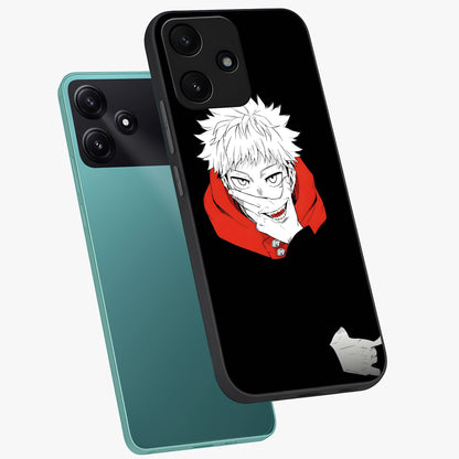 Crimson Chaos Smile Glass Case displayed in angled mockup highlighting edgy crimson smile design with graphic aesthetic.