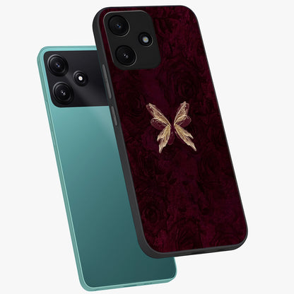 Crimson Fade Butterfly Glass Case displayed in angled mockup highlighting elegant butterfly design with crimson gradient aesthetic.