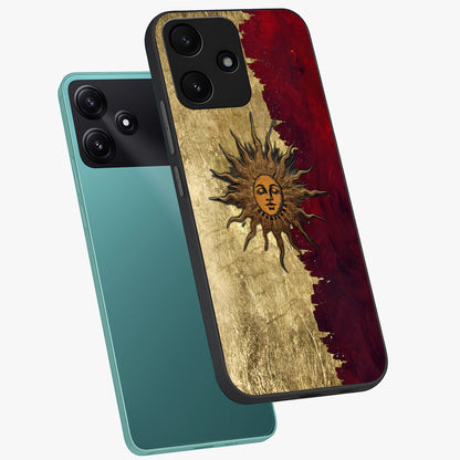 Crimson Sun Majesty Glass Case displayed in angled mockup highlighting majestic crimson sun design with bold aesthetic style.