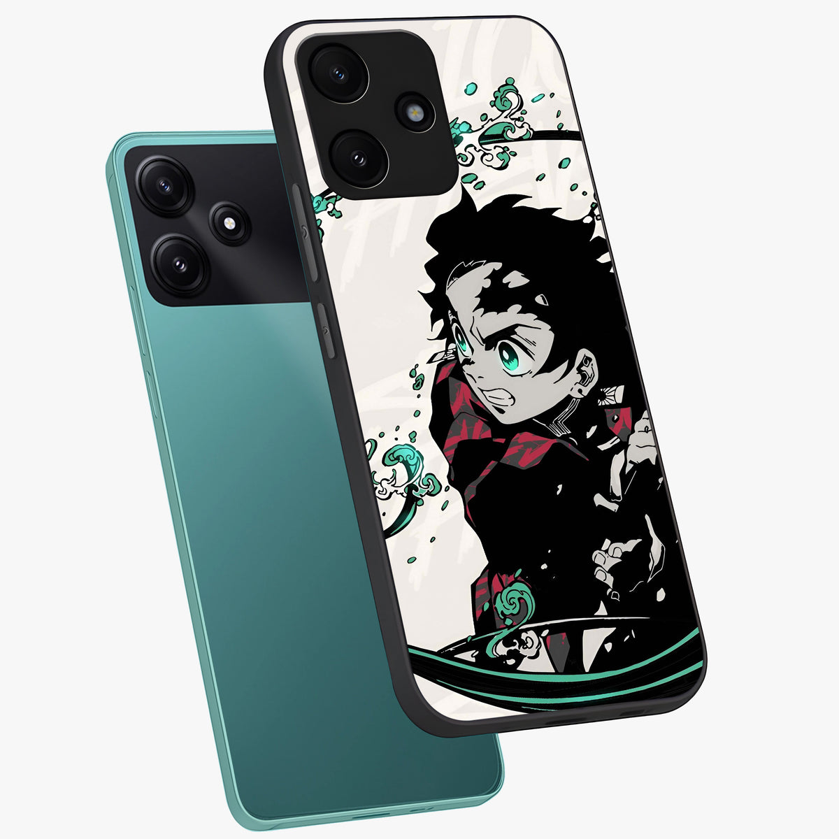 Demon Slayer Glass Case displayed in angled mockup highlighting dramatic anime character design with action aesthetic.