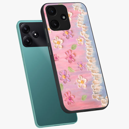 Dreamy Painted Garden Glass Case displayed in angled mockup highlighting colorful garden illustration with dreamy aesthetic style.