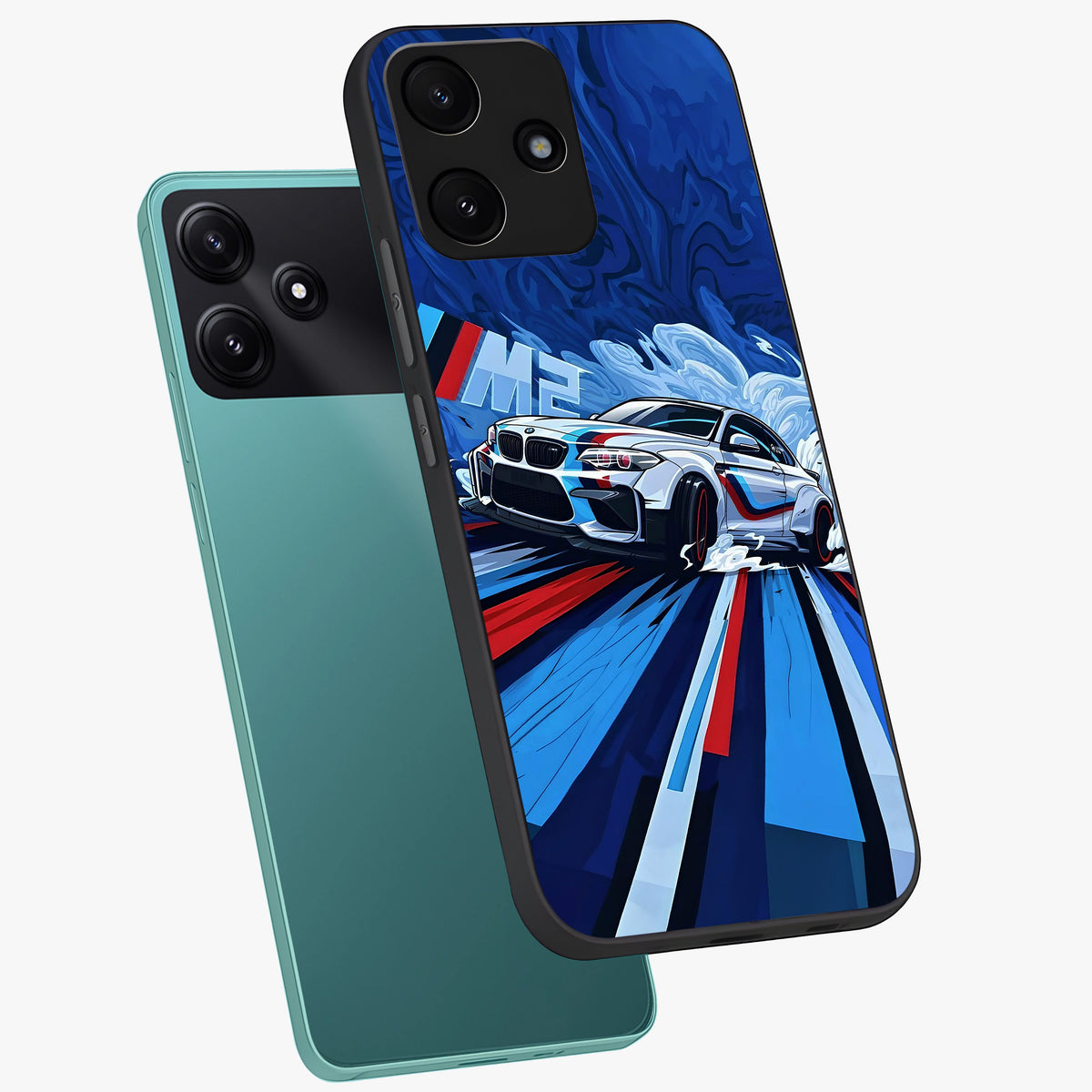 Drift Power Rush Glass Case displayed in angled mockup highlighting powerful drift car design with sporty aesthetic style.