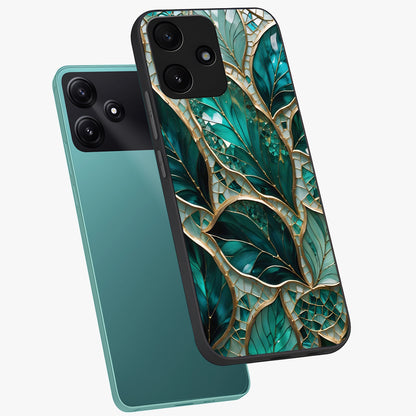 Emerald Leaf Glass Glass Case displayed in angled mockup highlighting botanical leaf illustration with elegant natural aesthetic.