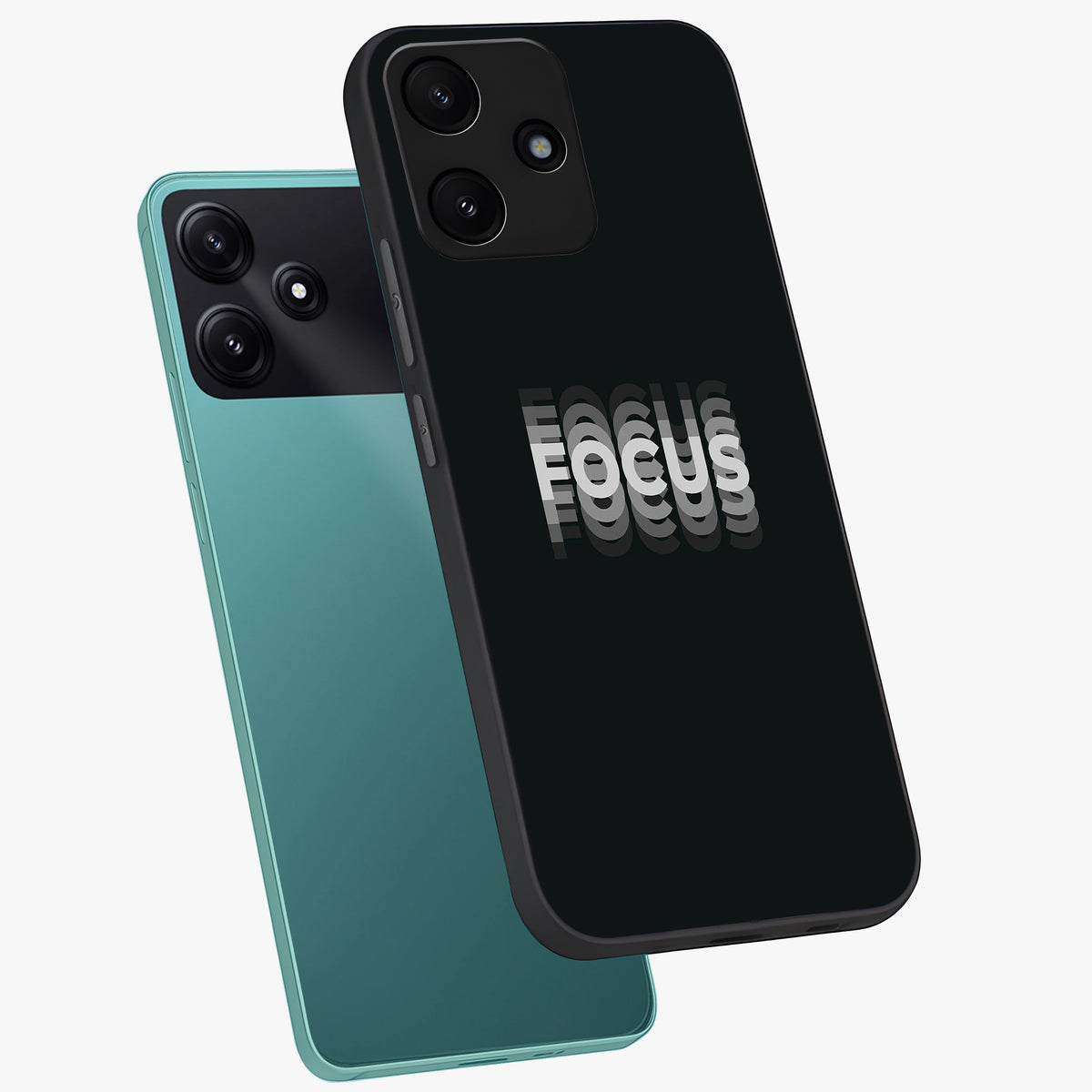 Focus Mode On Glass Case displayed in angled mockup highlighting clean minimal text artwork with modern aesthetic style.