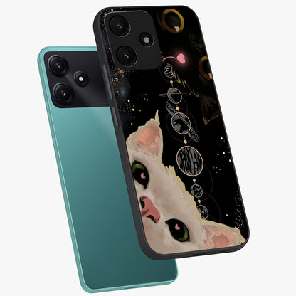 Galactic Cat Glass Case displayed in angled mockup highlighting celestial feline illustration with galaxy aesthetic style.