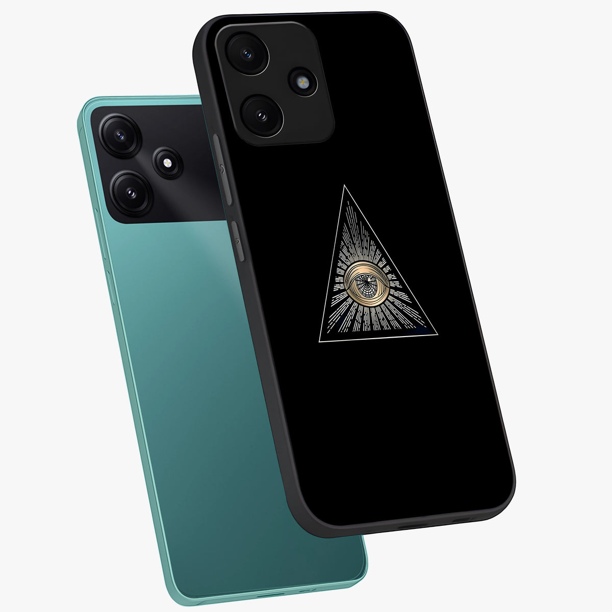 Illuminati Evil Glass Case displayed in angled mockup highlighting dark occult inspired design with bold aesthetic style.