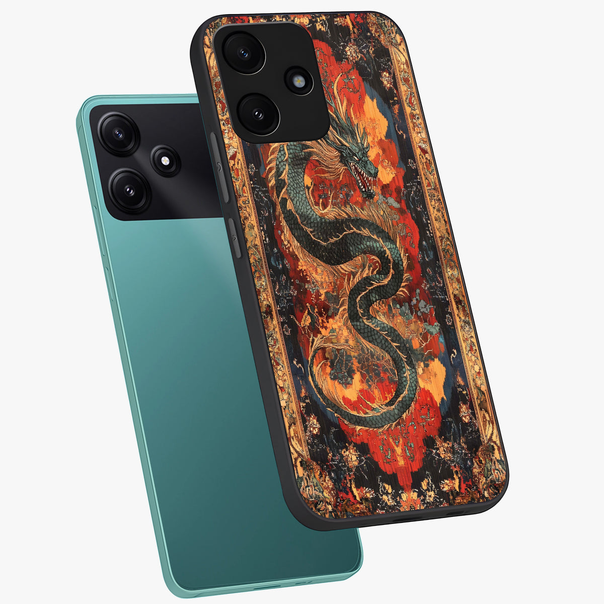 Inferno Dragon Soul Glass Case displayed in angled mockup highlighting powerful dragon illustration with inferno aesthetic.