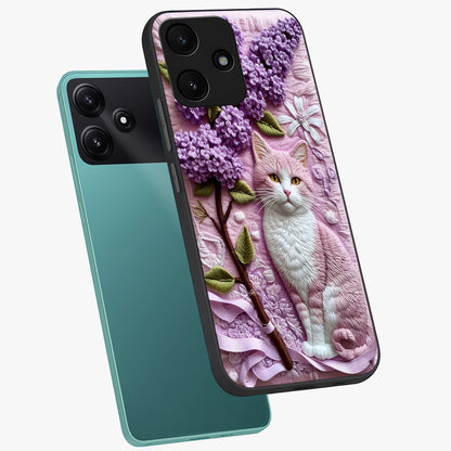 Lavender Cat Whimsy Glass Case displayed in angled mockup highlighting playful feline illustration with pastel lavender aesthetic.