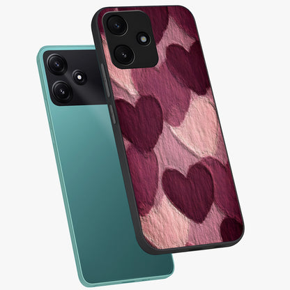Layered Paper Hearts Glass Case displayed in angled mockup highlighting creative paper craft heart design with romantic aesthetic.