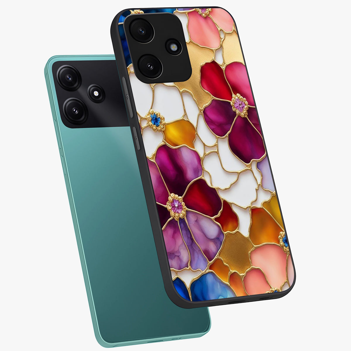 Marble Flower Pattern Glass Case displayed in angled mockup highlighting elegant marble floral design with modern aesthetic.