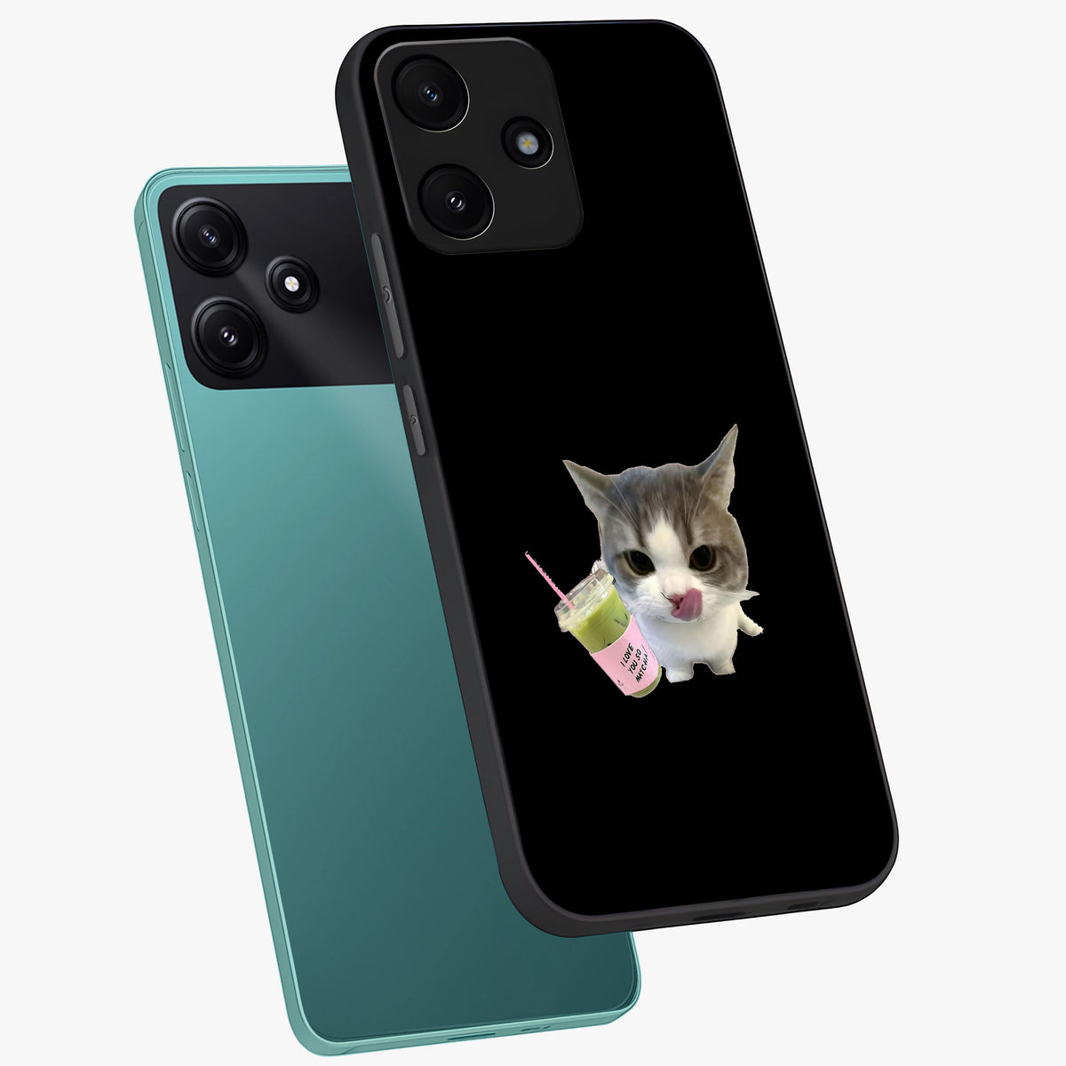 Matcha Cat Style Glass Case displayed in angled mockup highlighting playful feline design with pastel matcha aesthetic.