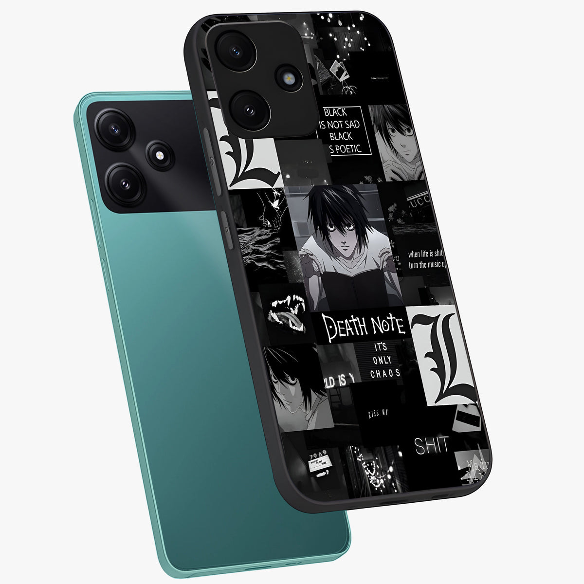 Midnight Chaos Mind Glass Case displayed in angled mockup highlighting chaotic artistic design with dramatic midnight aesthetic.