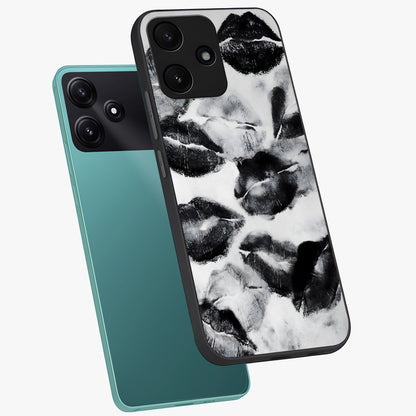 Midnight Kiss Marks Glass Case displayed in angled mockup highlighting playful romantic design with bold midnight aesthetic.